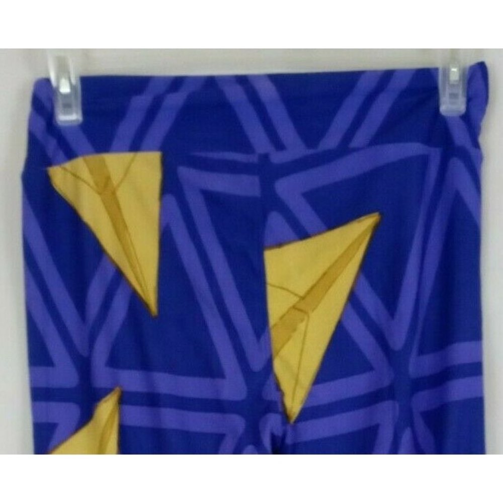 New LuLaRoe Tall & Curvy Leggings Purple With Gold Paper Airplanes Design